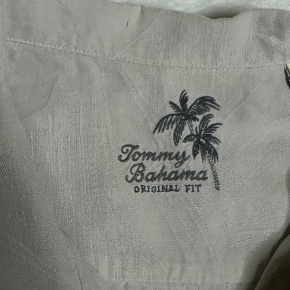 Tommy Bahama Mens XXL Gray 100% Silk Tropical Leaf Jacquard Button Down Shirt - Picture 4 of 7